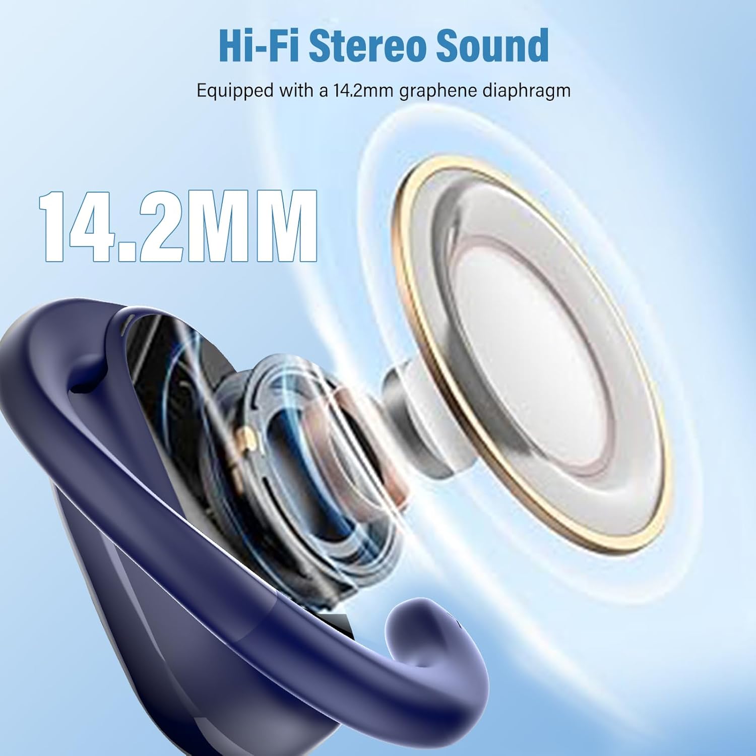 Open Ear Headphones, Wireless Bluetooth 5.4 Earbuds with Big Earhooks, Ultra-Comfort Open Ear Earbuds, 58 Hours HD Stereo Sound Over Ear Earphones, IP7 Waterproof Headset for Workouts, Blue - Image 2