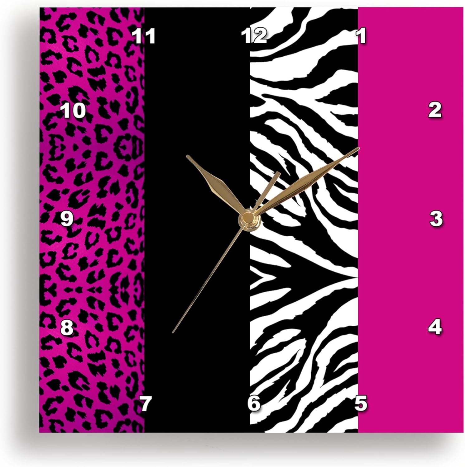 3dRose DPP_35436_2 Pink Black and White Animal Print-Leopard and Zebra-Wall Clock, 13 by 13-Inch