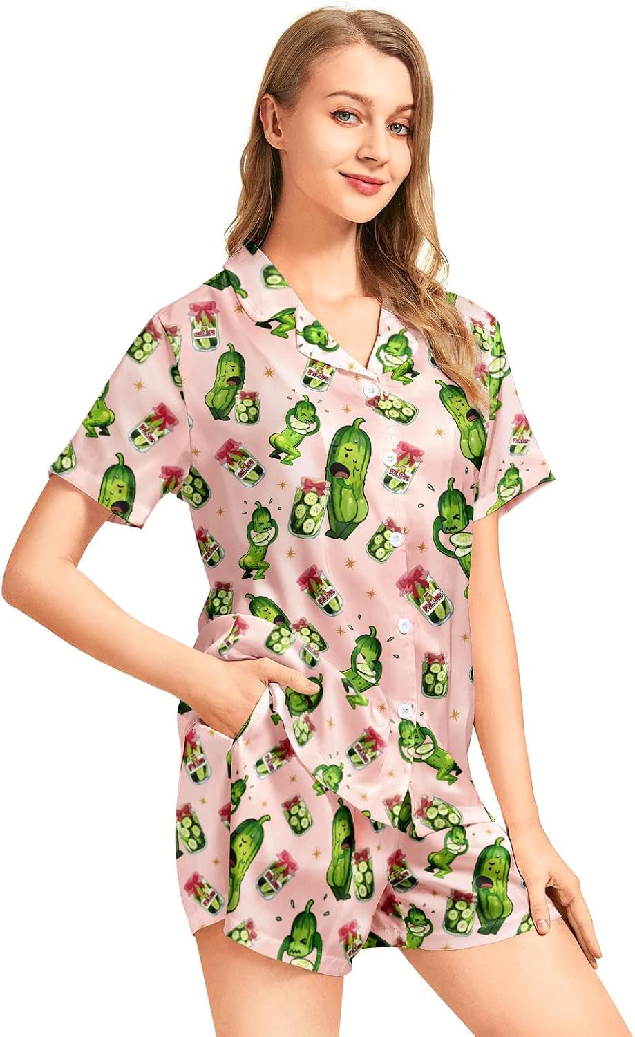 Silk Satin Pajama Set for Women Summer Lounge Pjs Sets 2 Piece Suit Ladies Button Down Tops And Shorts Sleepwear