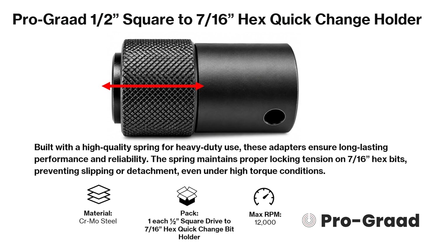 Impact Wrench Adapter, 1/2" Drive to 7/16" Hex Quick Release