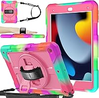 Vista 14 de BMOUO Funda para iPad de 9ª/8ª/7ª generación de 10.2", a prueba de golpes con soporte giratorio de 360°, correa de hombro y mano, funda para iPad