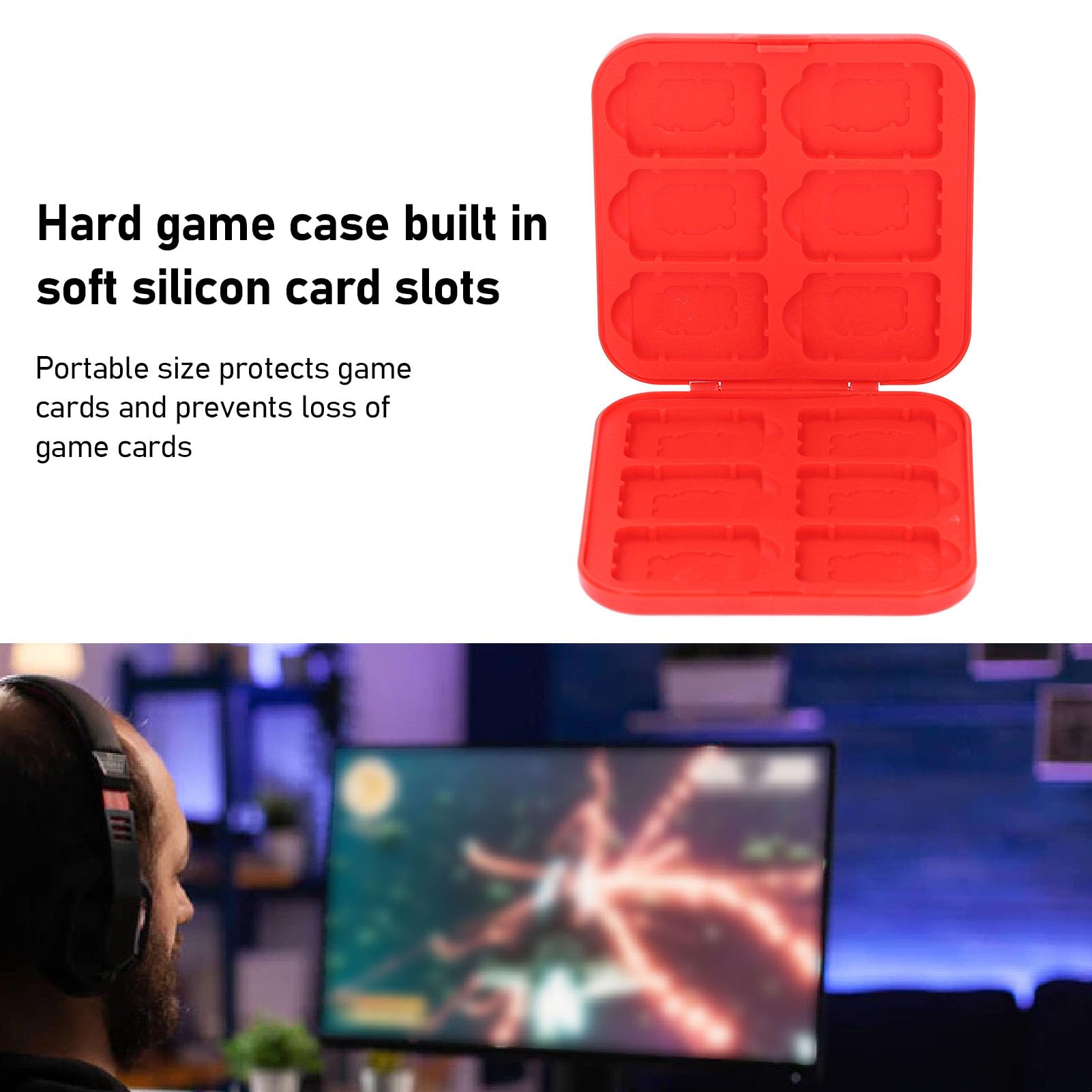 EBTOOLS Game Card Case for 12, 12 in 1 Silicon Game Card Holder with 12 Game Card Slots, Portable Game Memory Card Storage (Red)
