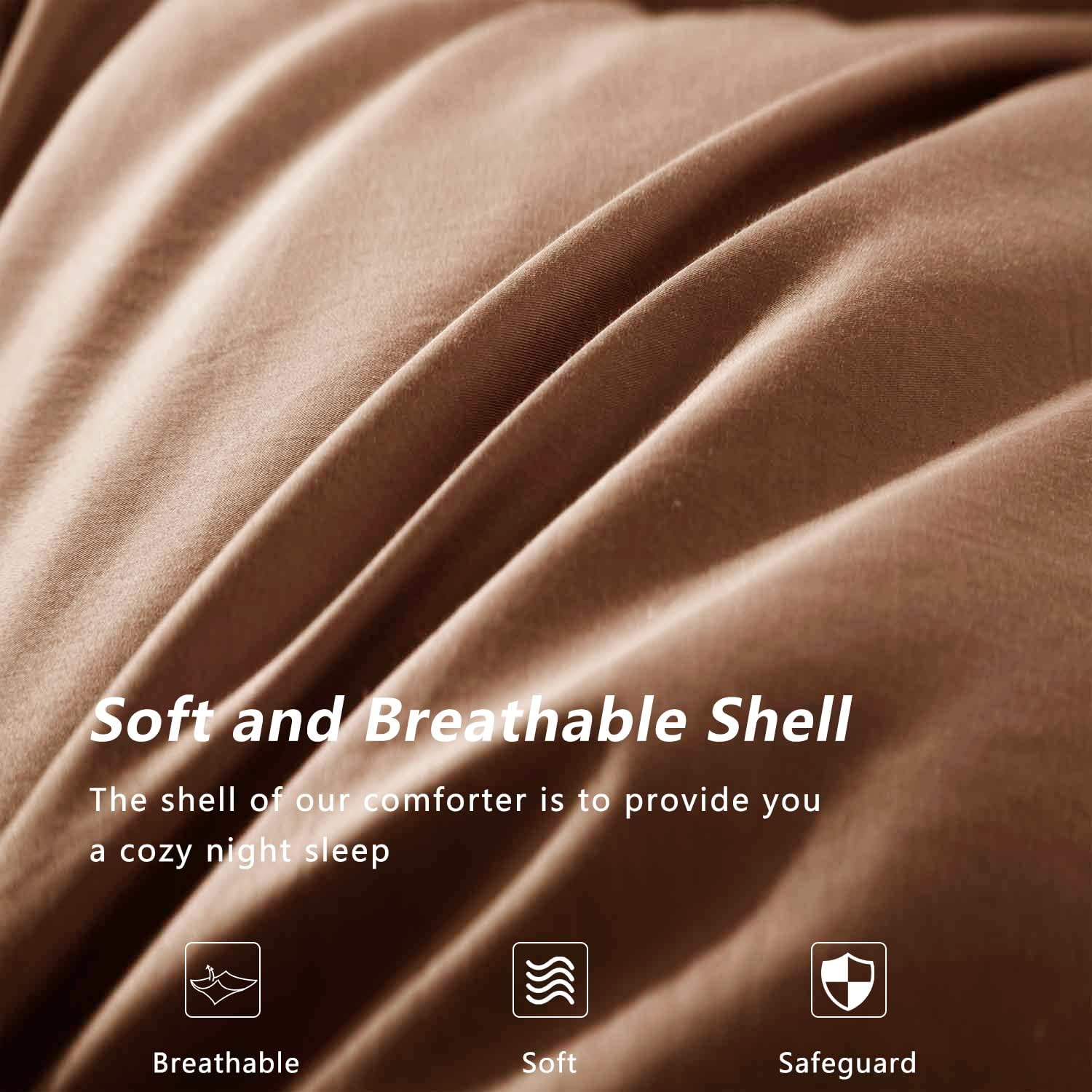 marshmallow dream Year-Round Feather Down Comforter, Fluffy Twin Size Duvet Insert or Stand-Alone for All-Season Soft Cotton Fabric Down Comforter with Corner Tabs (68''×90'', Brown)