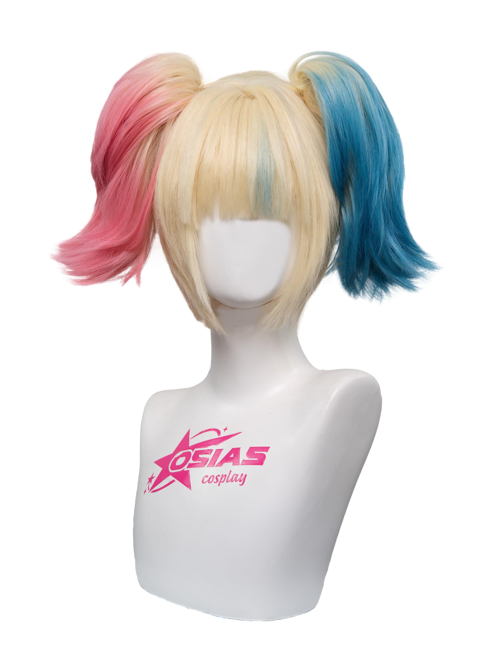OSIAS Quinn Wig Short Yellow Mixed With Pink and Blue With Pigtails Synthetic Heat Resistant Hair, Multicolored (Yellow, Pink, Blue)
