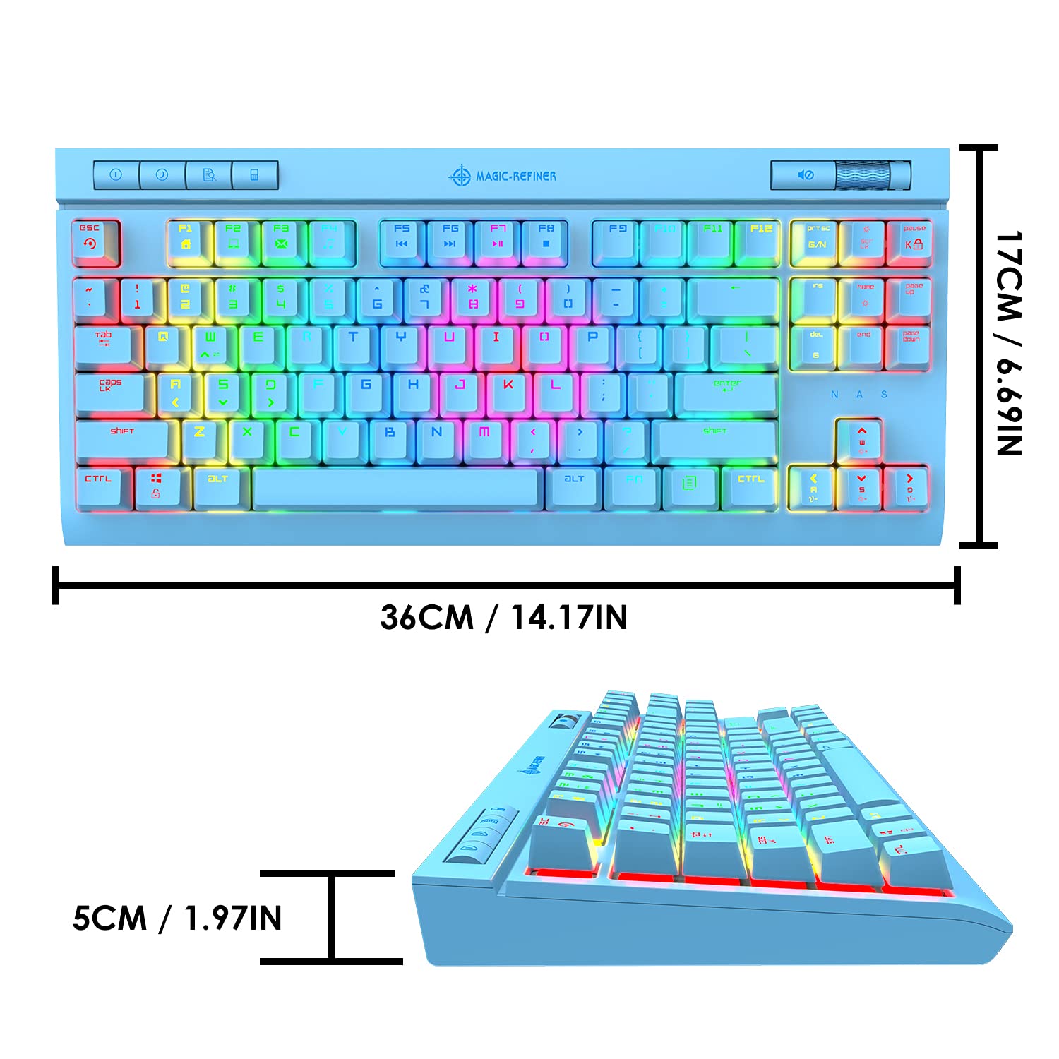 MK17 TKL -Tastiera meccanica da gioco, 87 tasti 18 Chroma RGB illuminata LED retroilluminato con interruttore blu Tastiera meccanica, tasti multimediali dedicati, tasti completi Anti-ghosting-Blu