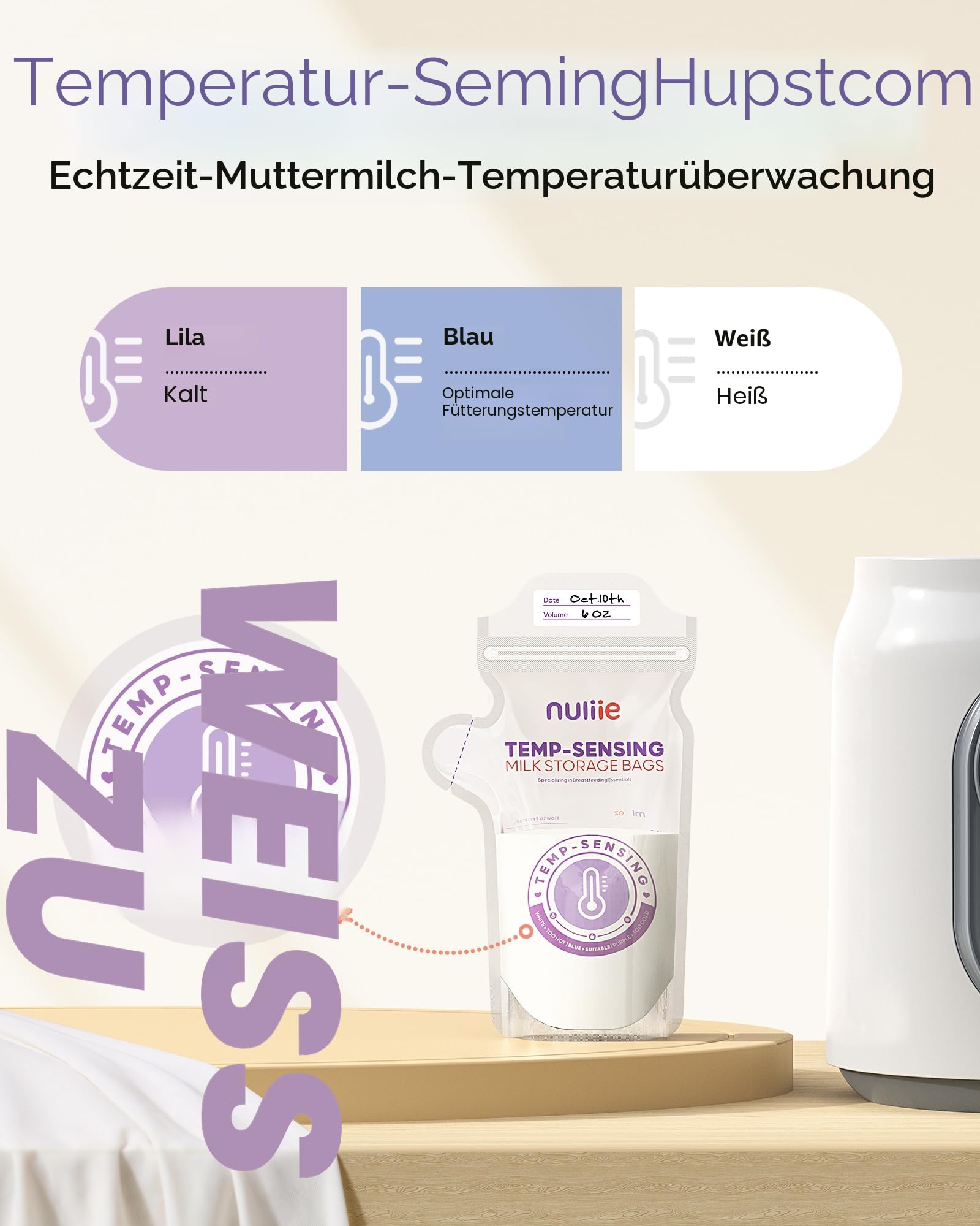 Nuliie 240 Stück Temp-Sensing Muttermilch Aufbewahrungstasche mit Verriegelungsklemme, 170 ml Muttermilch Aufbewahrungsbeutel Gefrierschrank mit Ausgießer, Milch Aufbewahrungsbeutel Muttermilch mit