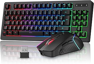 Rewurnth Wireless Gaming Keyboard and Mouse Set, German Layout QWERTZ 75% TKL RGB Illuminated, Rechargeable Ergonomic Gami…