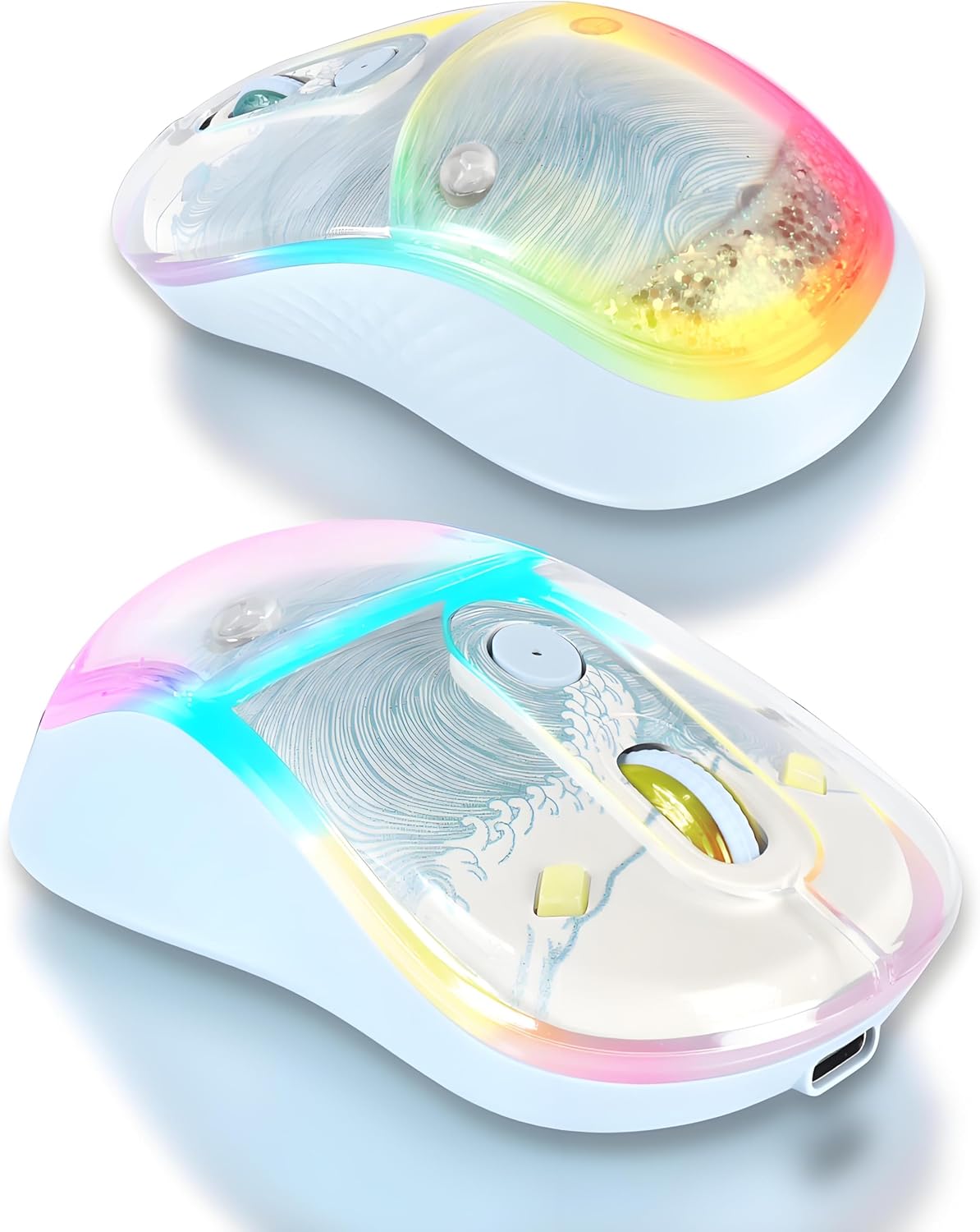 elec Space Cute Wireless Bluetooth Mouse - Rechargeable Silent Mouse with Magnetic Sand Cover, 3 Mode Connectivity, RGB Lighting, Ergonomic Design for Home, Office & School Use (Purple)