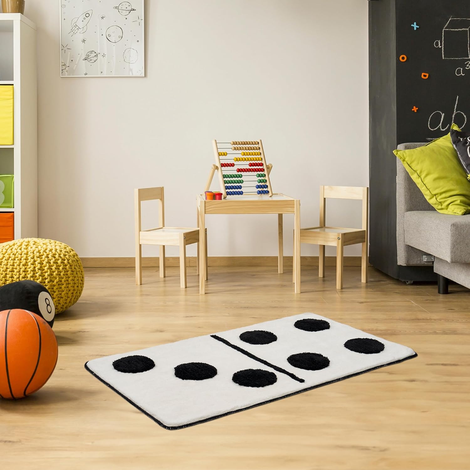 Domino Dice Tufted Handmade Area Rugs 45''W X 28''L - Unique Machine Washable Aesthetic Designer Rug for Bathroom, Bedroom, Kitchen, Living Room - Non Slip Home Carpet Mat