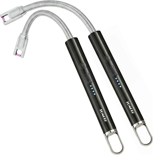 TOMOLO Electric Candle Lighter, Long Flexible Neck Lighter with Safety Switch, Windproof Plasma Flameless USB Rechargeable Lighters for Candles, Grill, Camping & Gas Stove, 2-Pack (Black & Black)