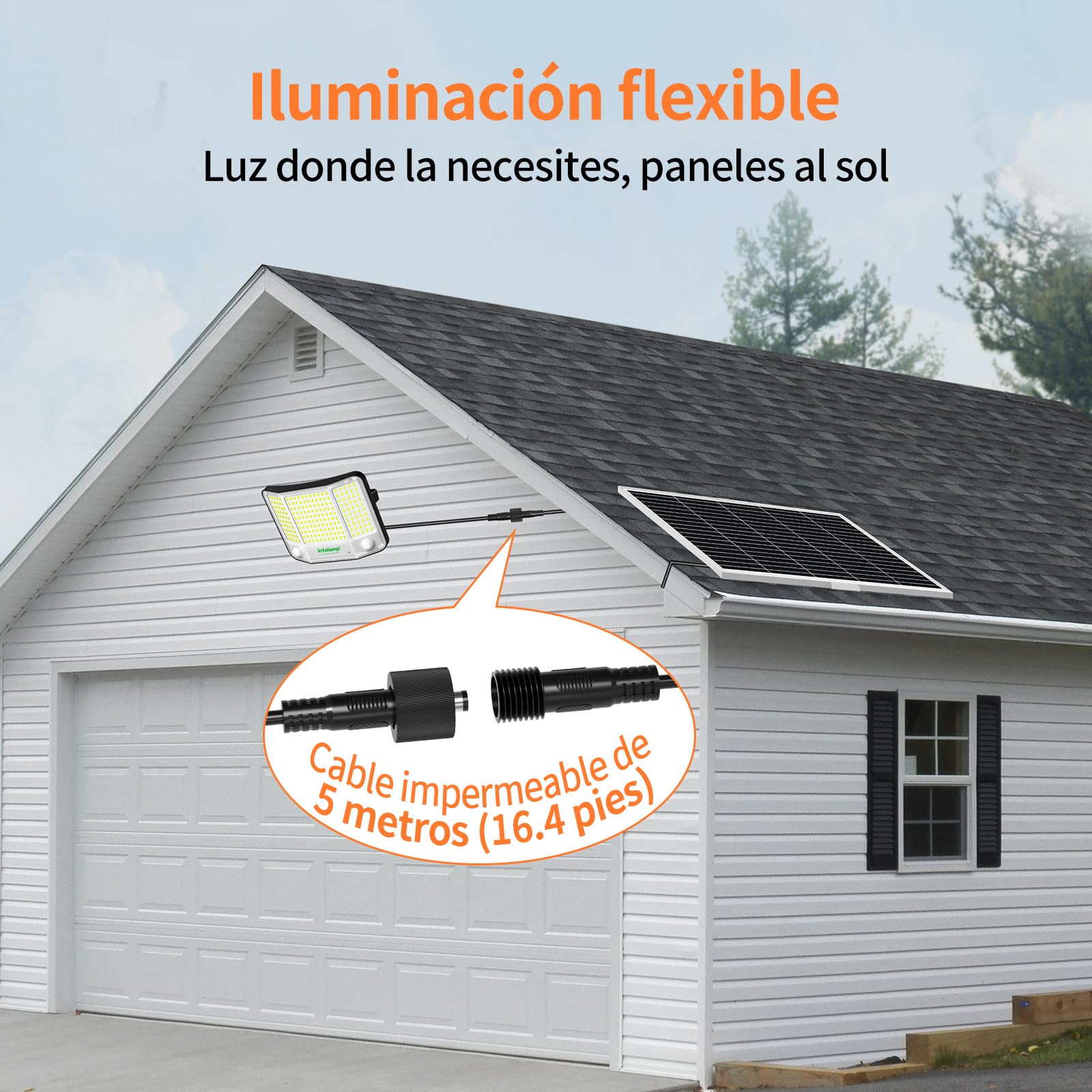 intelamp Luz Solar Exterior Impermeable 2026, Foco Solar 230LED con Batería 20000mAh, 4000LM 6500K Alta Luminosidad, Iluminación para Jardín, Patio, Pasillo y Exteriores