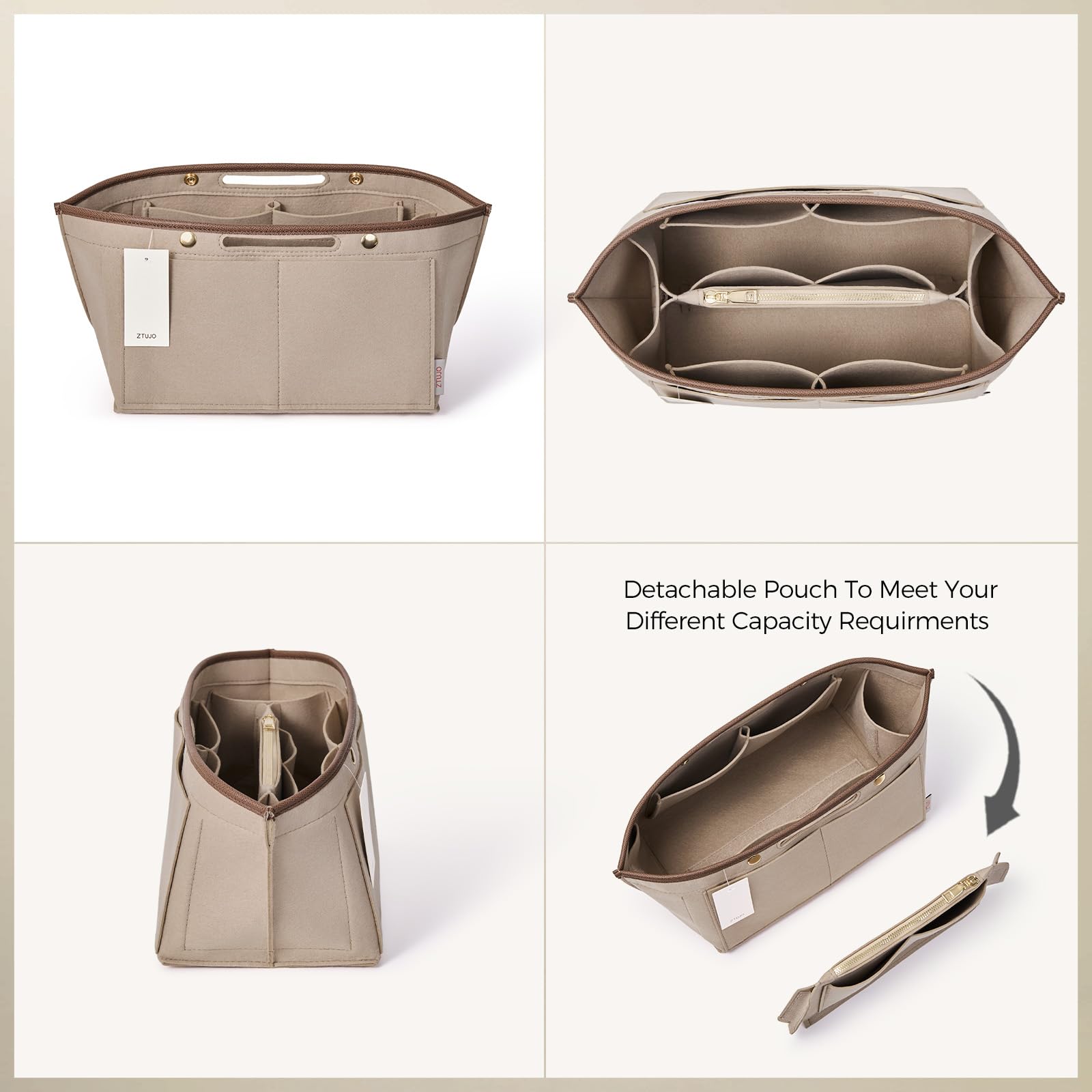 ZTUJO Organizador de bolso para bolso (beige, grande)