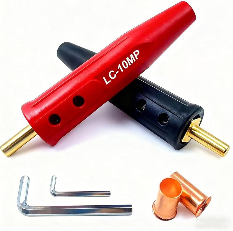 LC-10MP Tapered Machine Plug for Miller Welders, Red/Black (05080 & 05081) | LC-10MP for Miller Welders, Fits Cable Sizes #4-1/0 (25-50mm²), Welding Lead Connectors, Welding Cable Connectors