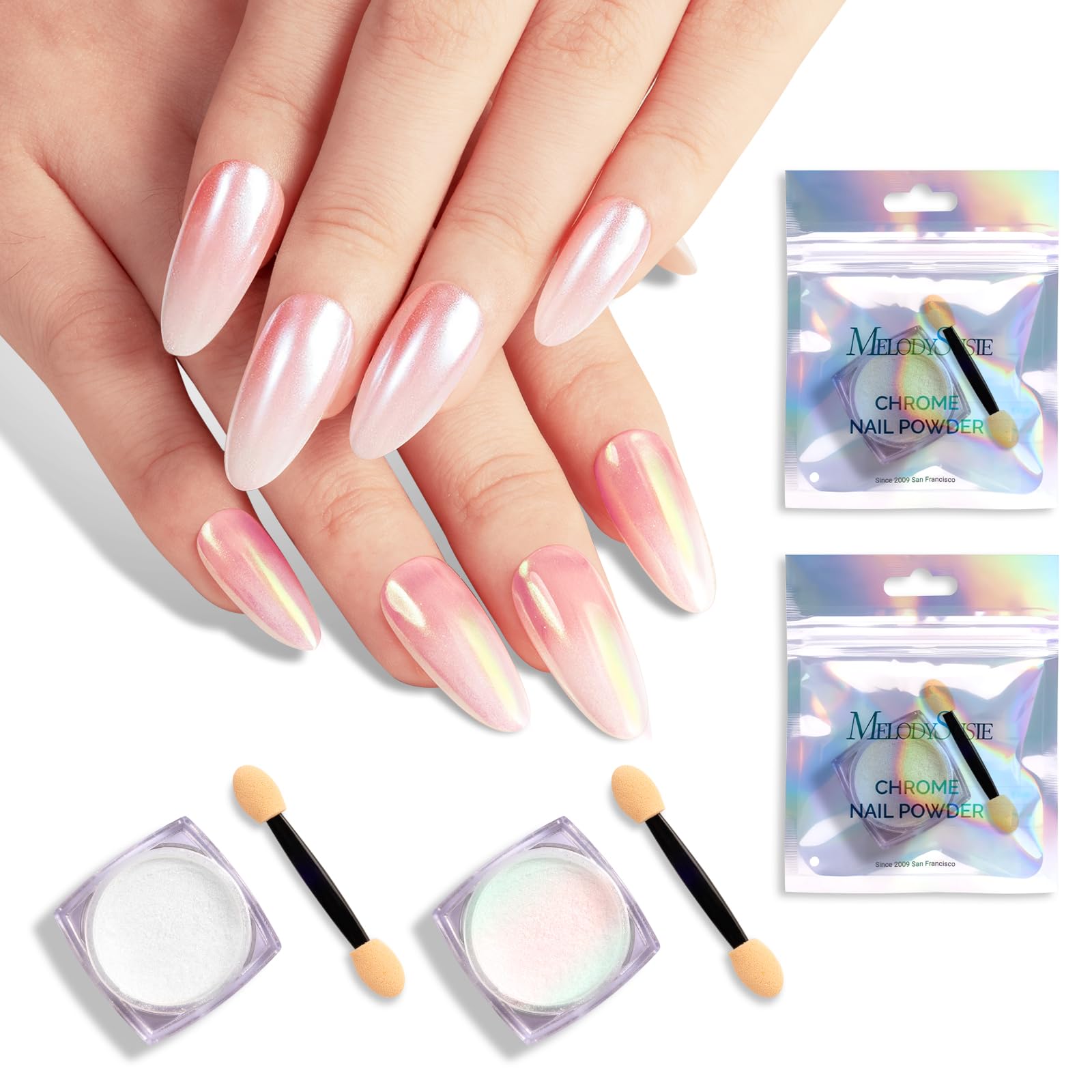 MelodySusie 2Pcs Chrome Nail Powder for Gel Nails