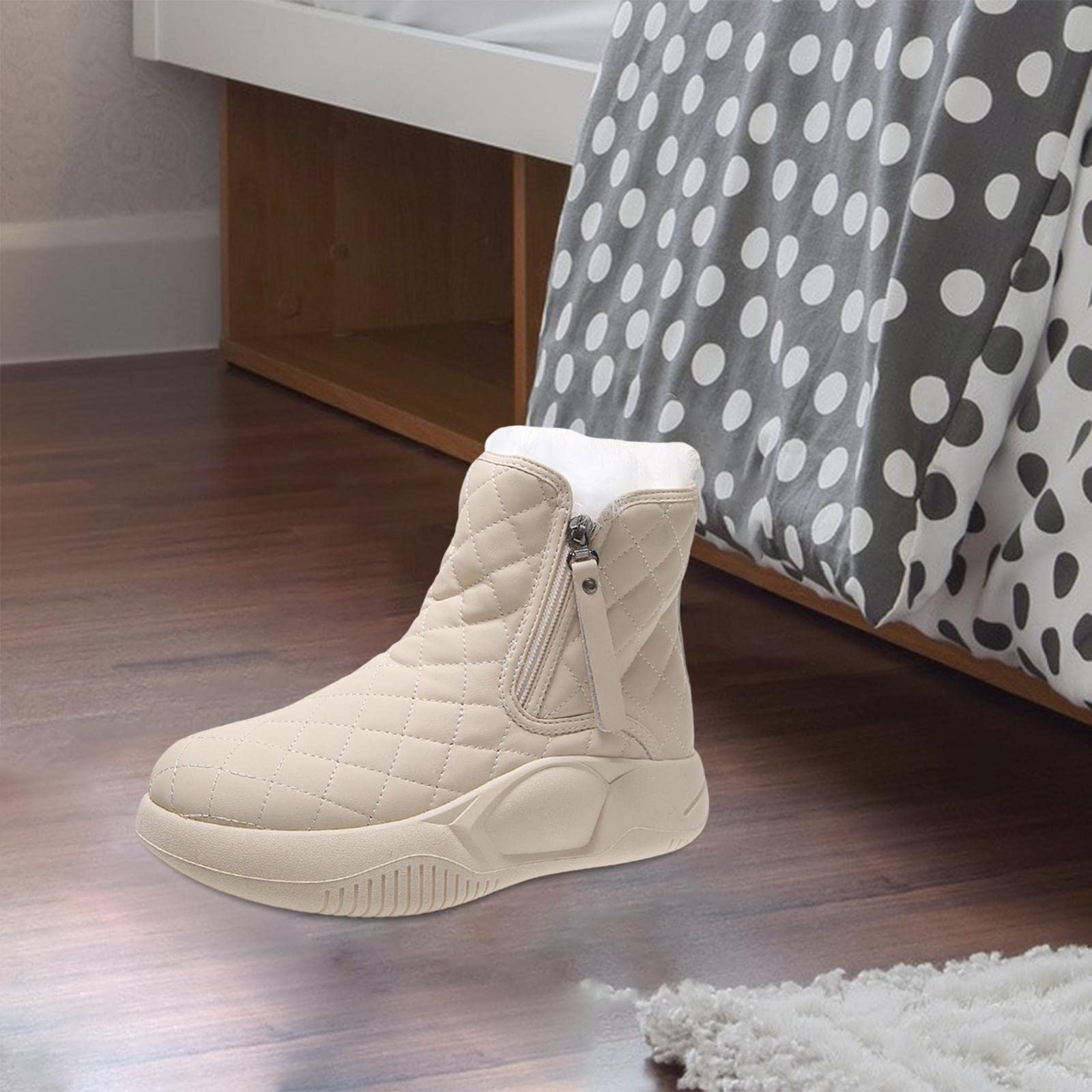 Bottes de Neige Imperméables Doublées Bottines Randonnée Semelle Antidérapante Chaude Doublure Adaptée à L'Extérieur Décoration Promenades C, beige, 38