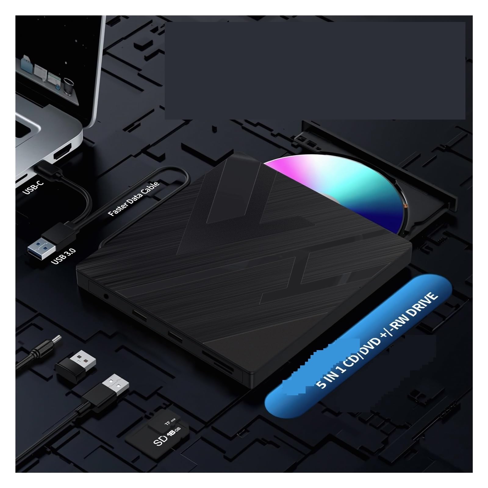 Lettore Dvd unità Ottica USB Esterna unità Ottica Dvd Laptop Desktop Masterizzatore CD Universale unità Ottica Mobile Tipo C(7-in-1 Optical Drive)