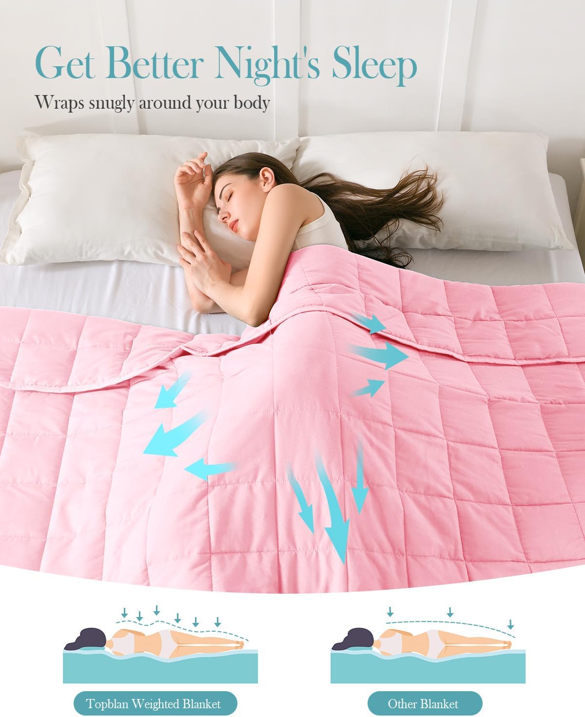 Topblan Weighted Blanket for Adults 20lbs, Breathable Cooling Weighted Blanket, High Breathability Heavy Blanket, Soft Material with Glass Beads for All Season, Sofa Bed, 60"x80" Queen Size, Pink - Image 3