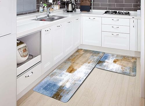 Vista 166 de TOMWISH - Tapetes de cocina para piso, color turquesa, gris, abstracto, pintura artística, 17 x 48 + 17 x 24 pulgadas, juego de alfombras de cocina