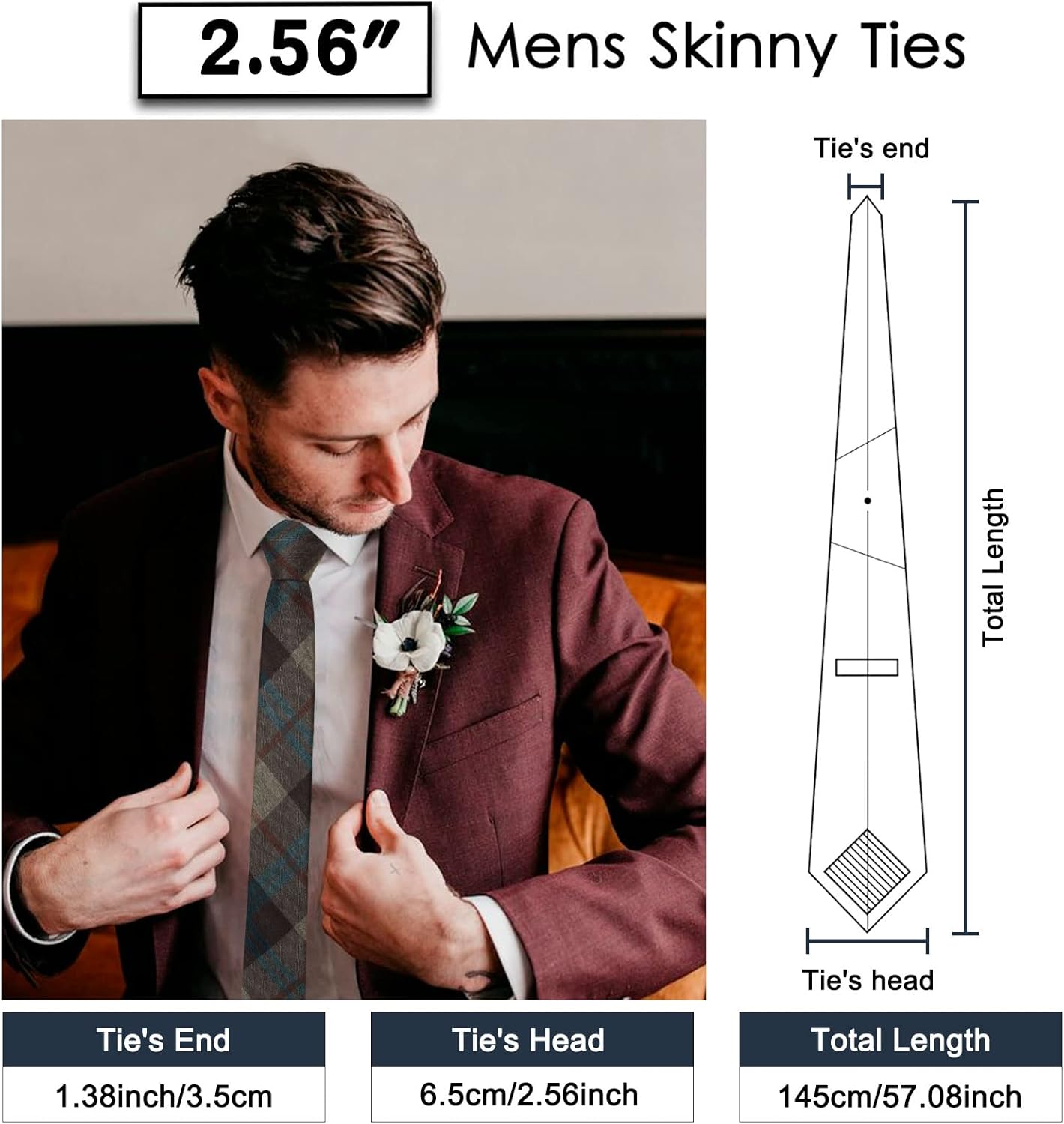 Mantieqingway Mens Ties 2.36" Cotton Skinny Ties for Men Wedding Party Solid Color Necktie - Image 4