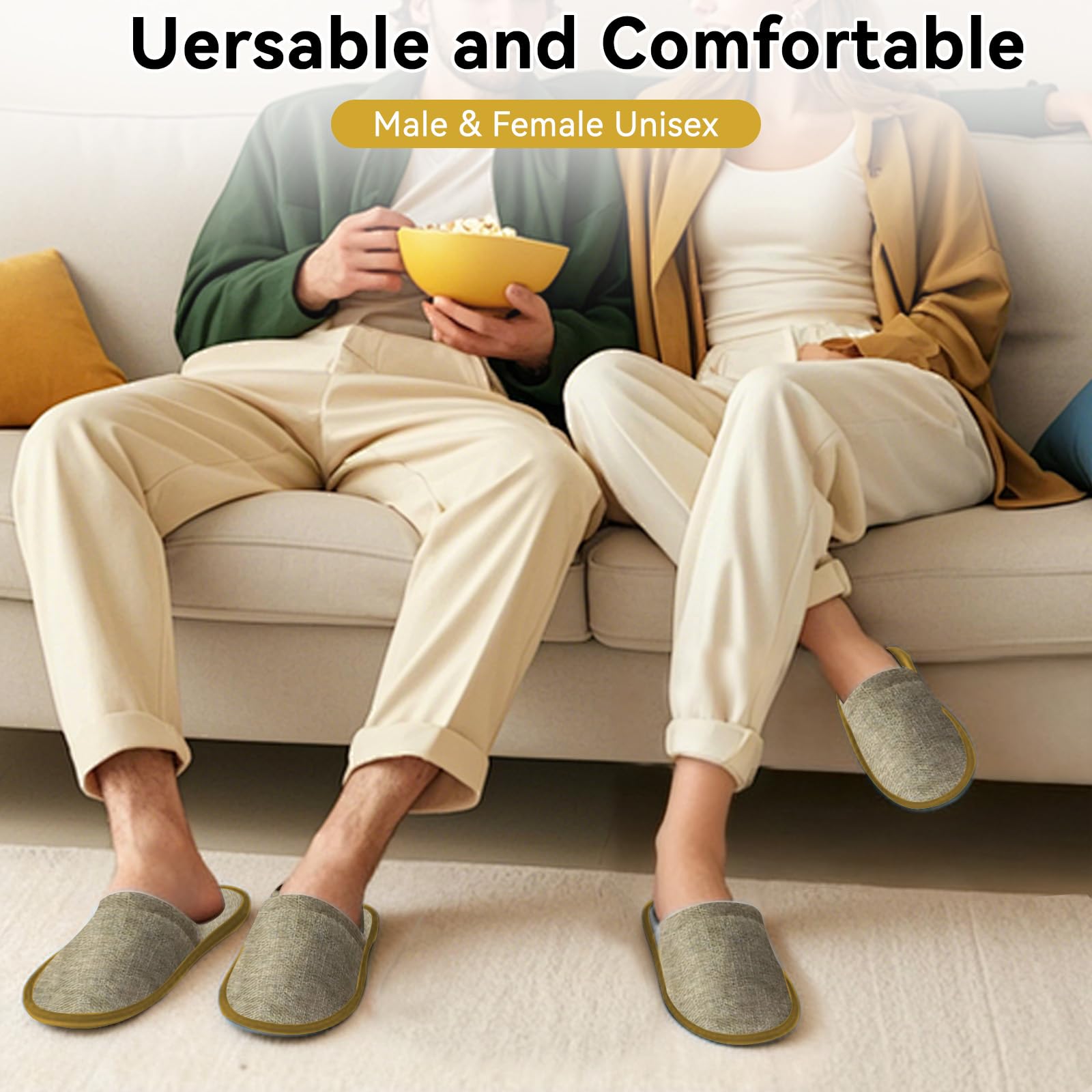 Tissting Pantoufles Jetables pour Hôtel, Chaussons Invités Antidérapantes Confortables en Lin 30 Paires Unisexes pour Mariages, Voyages et Séminaires