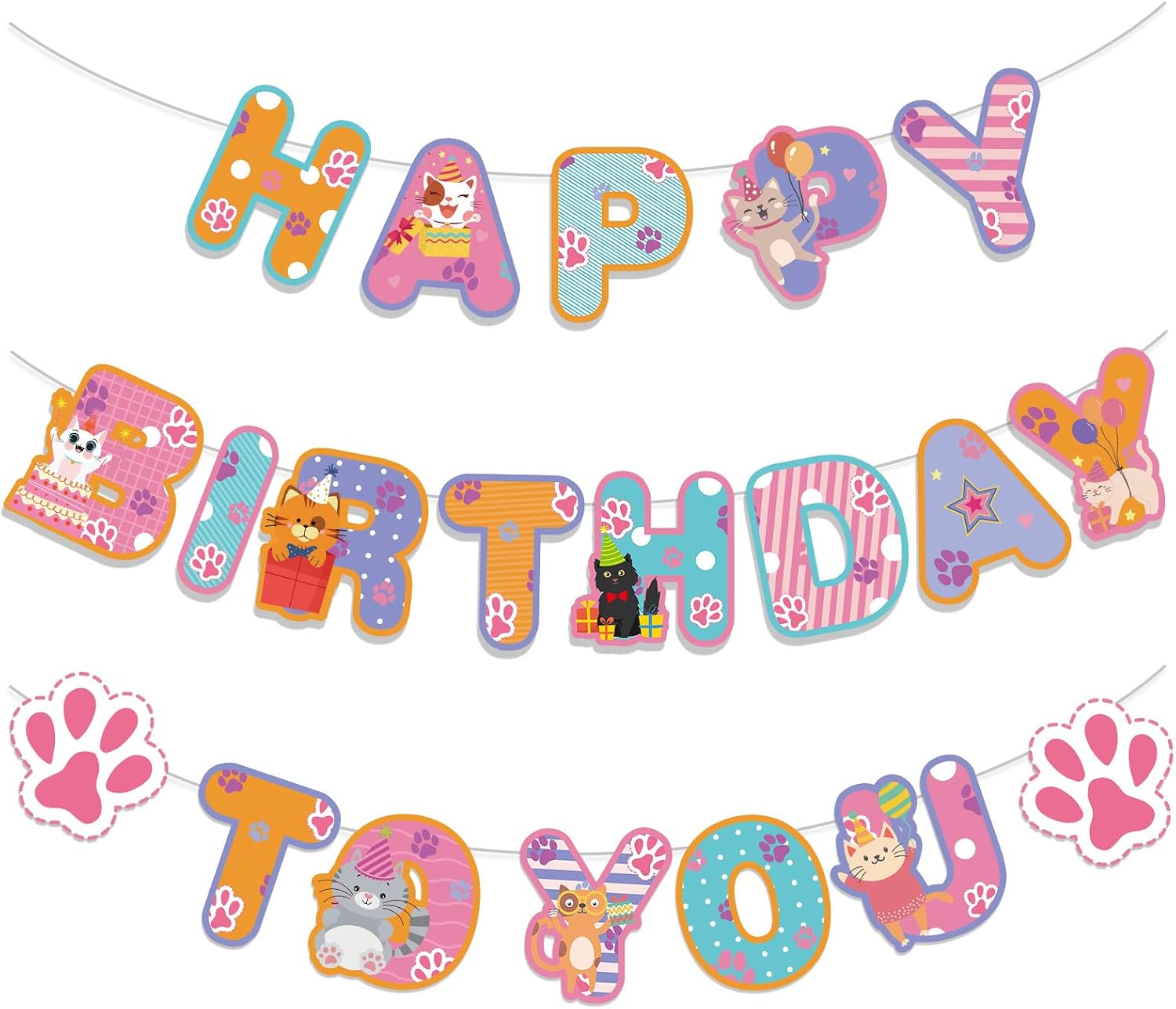 Funny Cat Birthday Party Decoration Black Cat Birthday Banner with 7pcs Meow Kitty Hanging Swirls Beach Garland Banner for Boys Girls Baby Shower Party Decoration Supplies (Black)