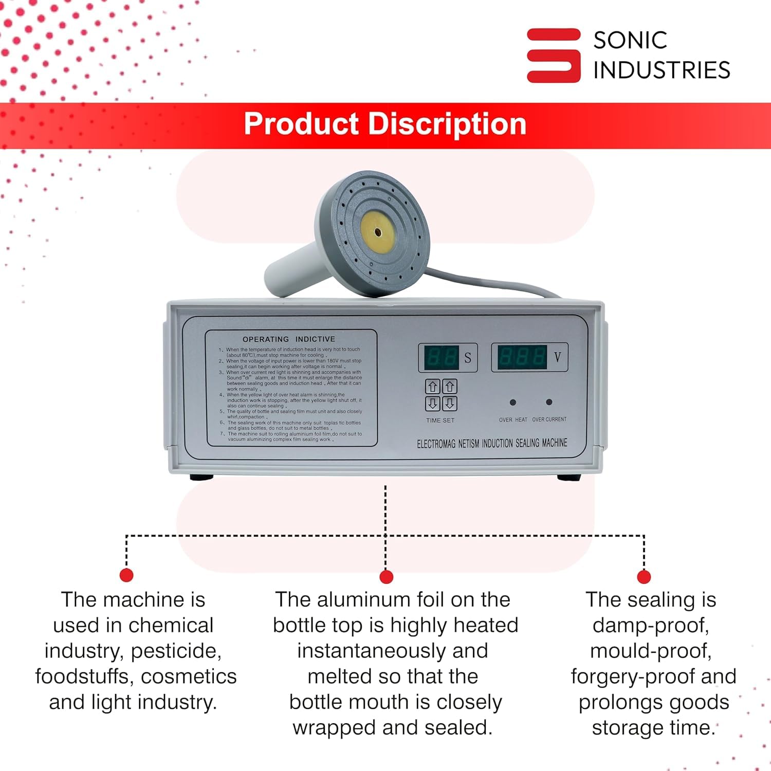 Sonic Industries Induction Sealing Machine DGYF 500A | 20-100mm Cap Sealer  for Plastic & Glass Bottles | Airtight Tamper-Proof Package | Portable  Electromagnetic Heat Sealer for Industrial Use : Amazon.in: Industrial &  Scientific