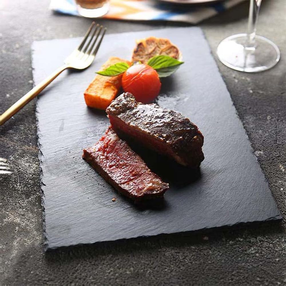 2 platos de pizarra para postres, sushi, platos grandes de pizarra para servir, platos para pizza, platos japoneses, platos de carne (cuadrados (15 cm x 15 cm)