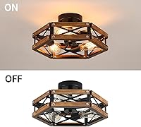 Vista 7 de 2 Pack 3-Light Rustic Farmhouse Wood Flush Mount Ceiling Light Fixture Oak Wood and Metal Cage Semi Flush Mount Ceiling Light for Hallway Hall Entry