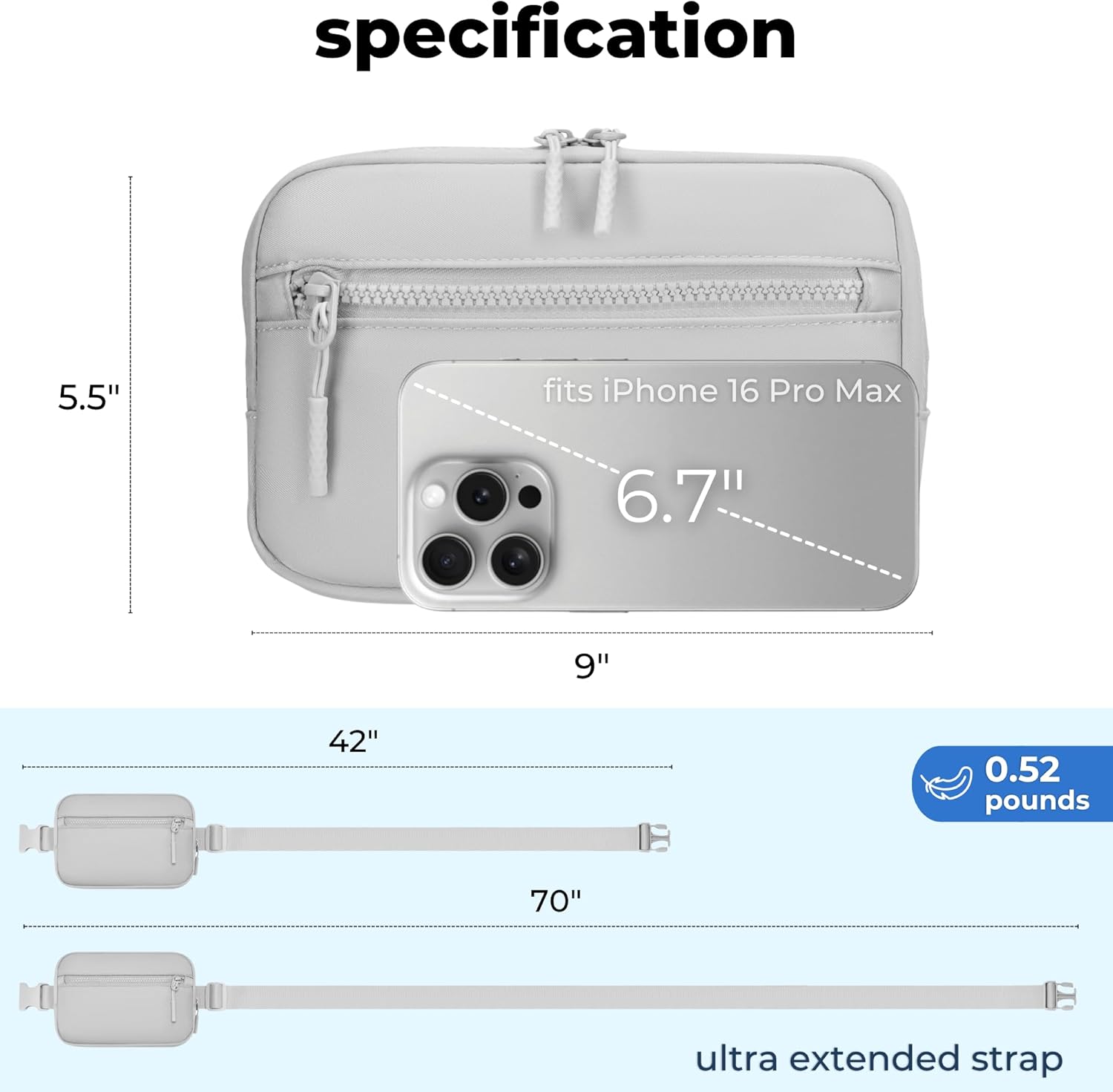 FORZAROCKET Plus Size Fanny Pack, 70-Inch Extended Strap Belt Bag, Crossbody Sling for Women & Men - Image 6