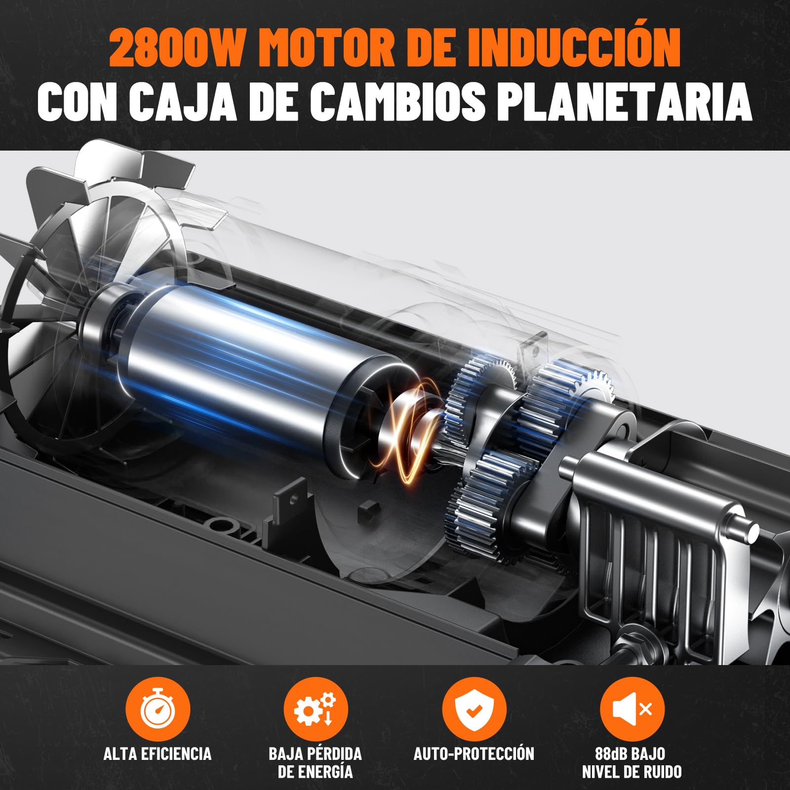 DOVAMAN GT10 Trituradora de Ramas, Motor 2800W sin Escobillas, Rodillo de 6 Dientes, Hasta 45mm, Caja 55L, Silenciosa, Ideal para Jardines - con Protección de Sobrecarga