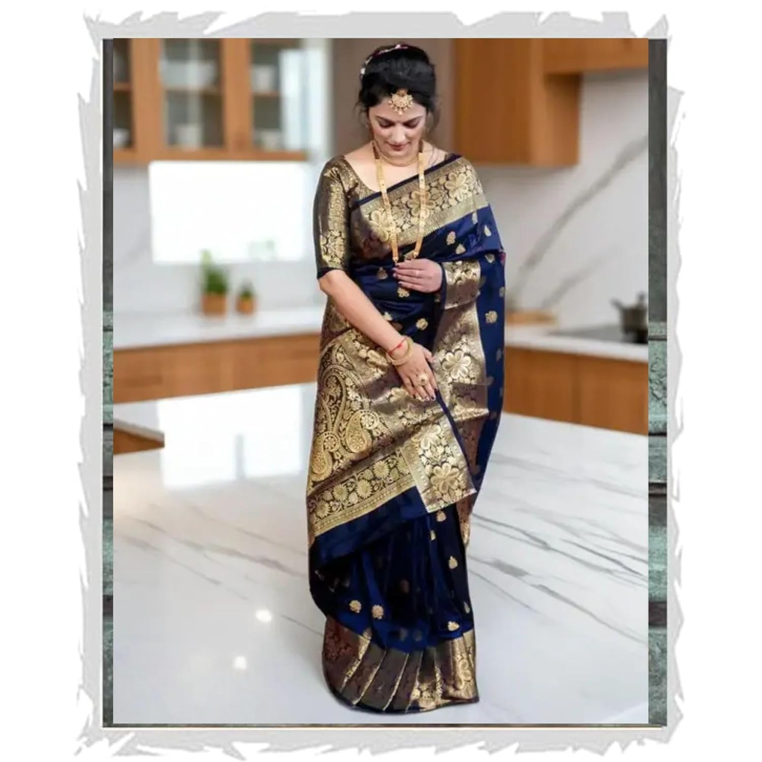 Navy Silk Saree For Banarasi Saree...