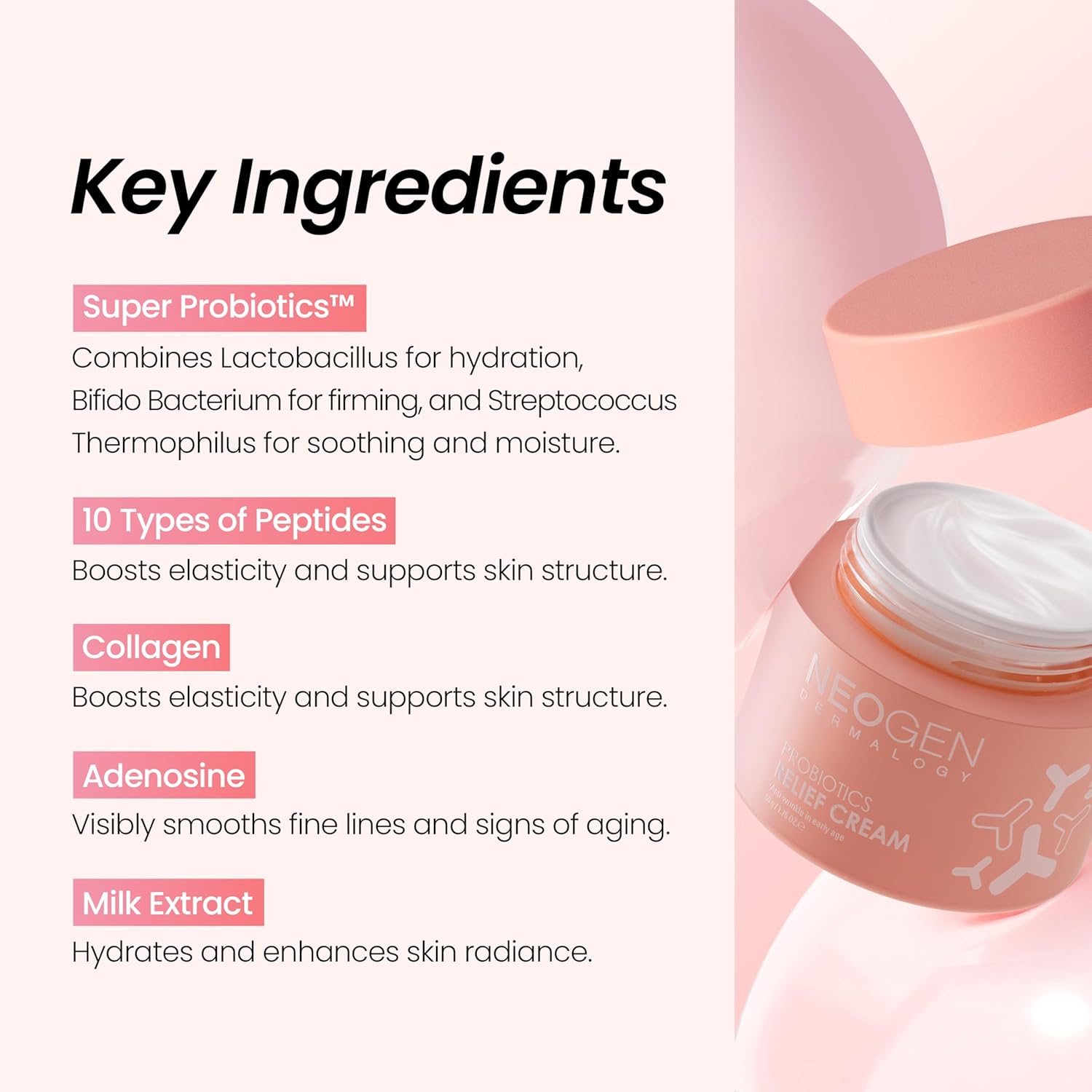 NEOGEN Probiotics Relief Cream 1.76 oz (50g) - Hydrating & Firming Facial Moisturizer with Probiotics Lactobacillus & Bifida & Collagen - Korean Skin Care