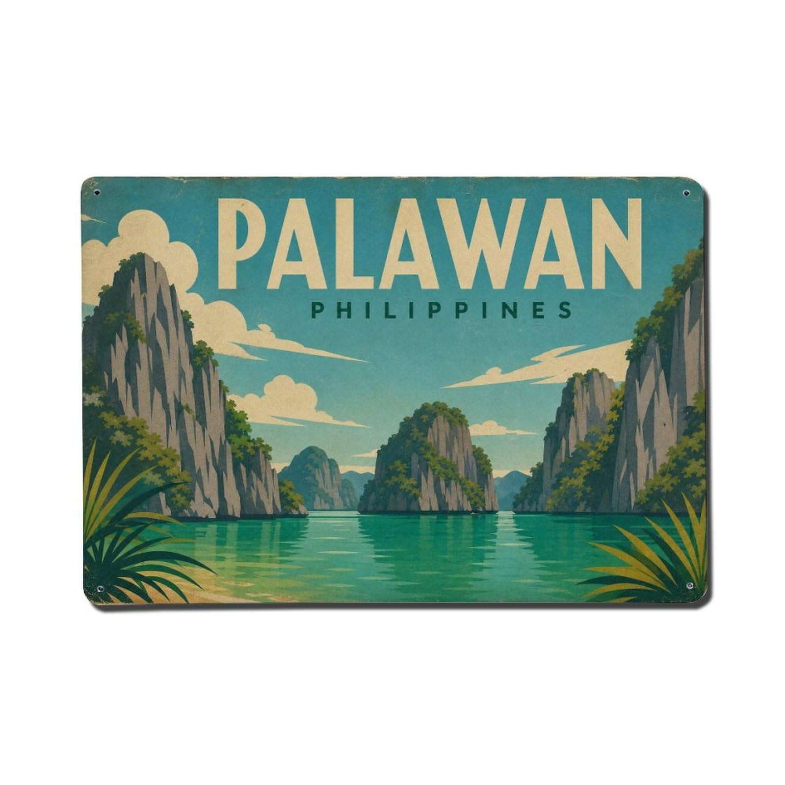 Vintage Travel Philippines Palawan Metal Tin Sign Plaque Wall Decor for Cafe, Club Bar, Office, Garden Metal Poster 8x12Inch