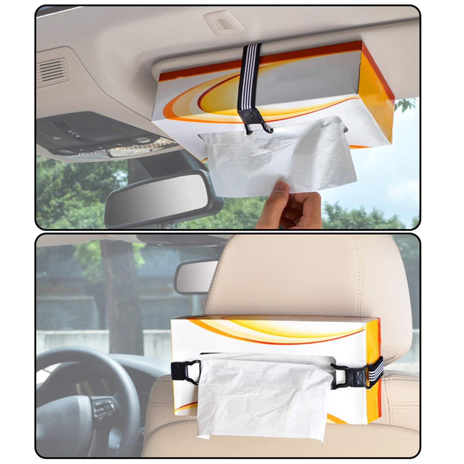 Auto-Tissue-Box-Halter | Auto Halter Gürtel | Sonnenblende Kopfstütze Armlehne Tissue Box Strap | Elastisches Material, Schwarz