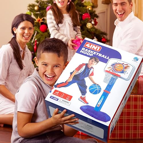 Vista 22 de Meland Aro de baloncesto para niños, altura ajustable de 2.9 a 6.2 pies para niños, juguetes para interiores y exteriores, patio trasero