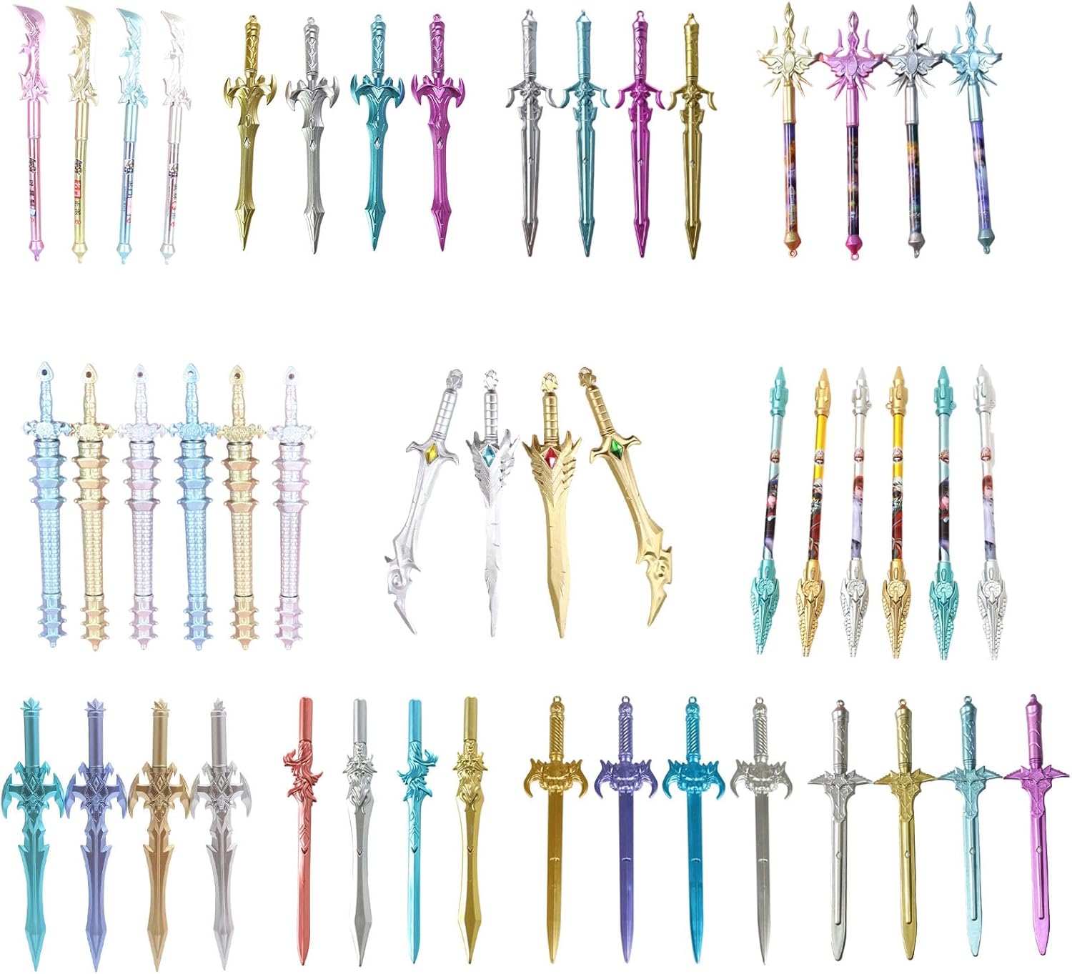 Ancient Sword Pen Pack, Plastic Black Gel Ink Sword Pens for Christmas Birthday Party School Office Writing Supplies (48PCS Set), TG146141014