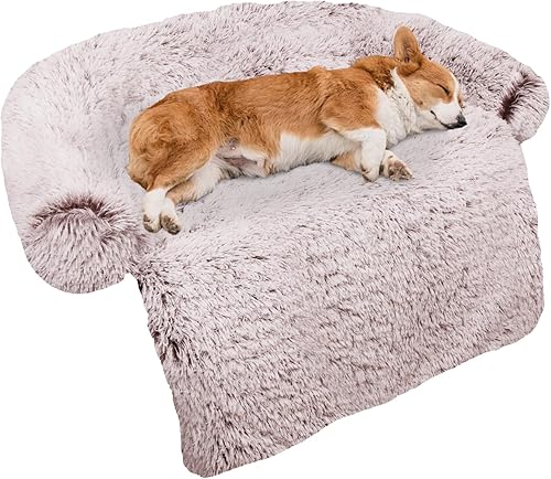 Miniatura 66 de Cama calmante para perro, tapete de felpa esponjosa para perros, protector de muebles con funda extraíble lavable para perros y gatos grandes,