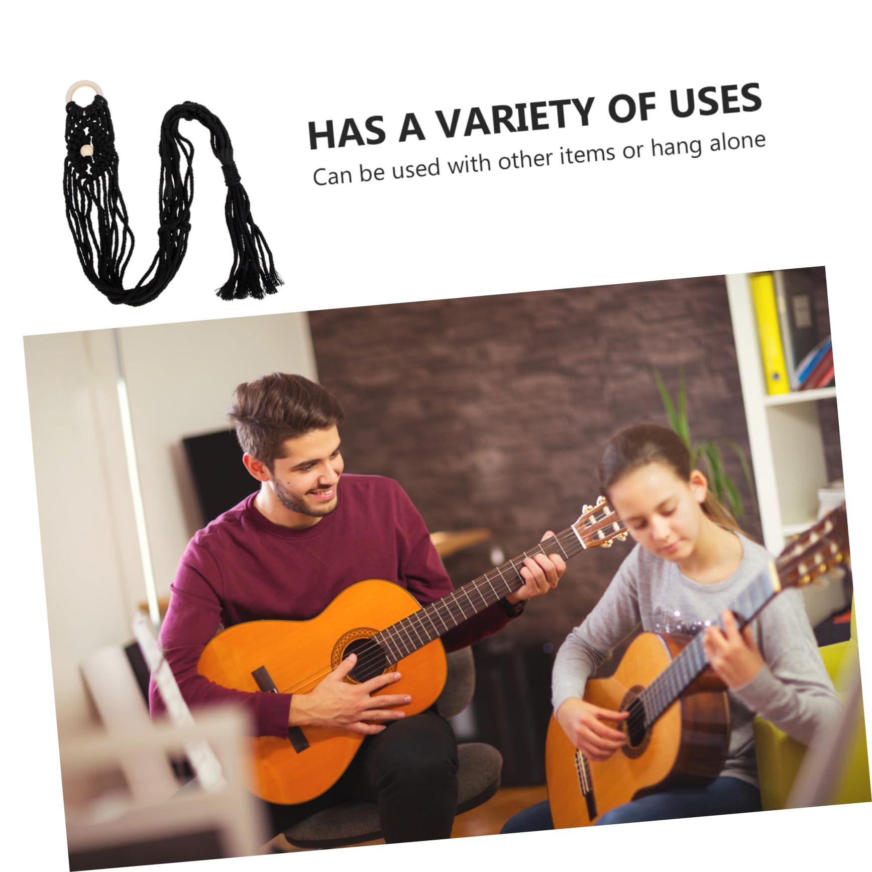 Abaodam Macrame Guitar Wall Mount Handwoven Ukulele Hanger for Easy Installation and Stable Support Durable Rope Decoration for Home Use