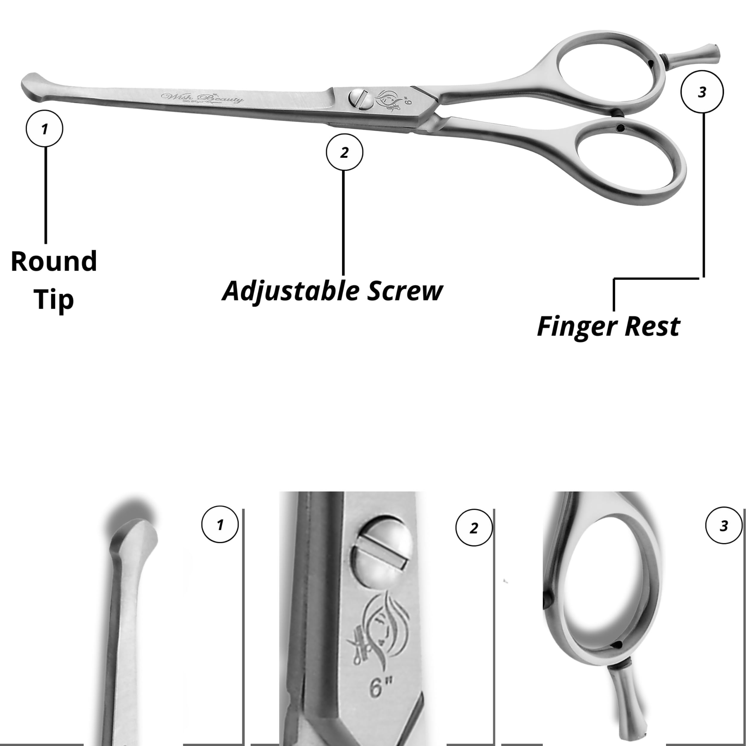 WishBeauty Pet Cat Dog Grooming Scissors Kit, 6 & 4.5 inch Hair Cutting Scissors Set - Image 2