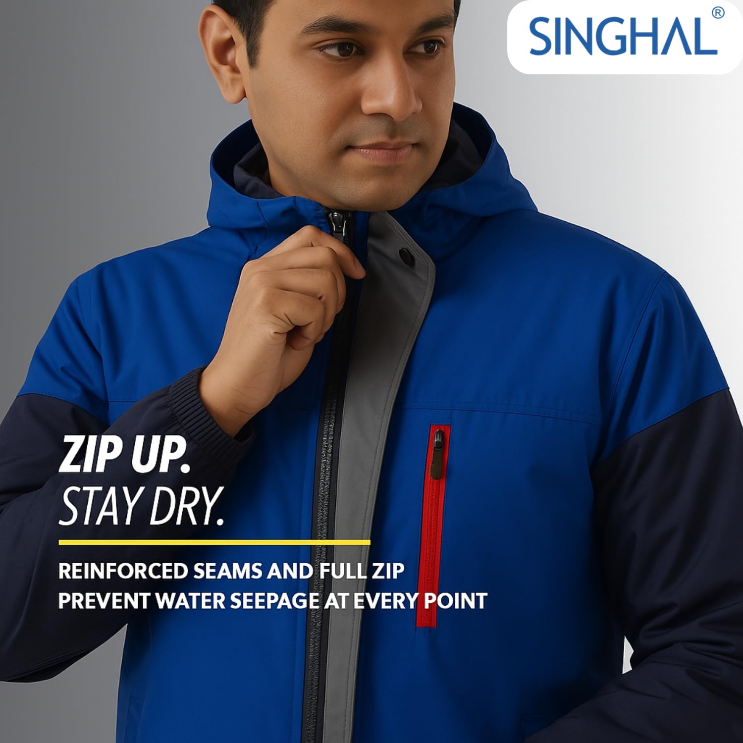 SINGHAL Men Waterproof Large Raincoat Set with Pants | Full Sleeves Jacket | Double Layered, Hooded | Lightweight & Breathable | Perfect for Monsoon | Size (L) 2