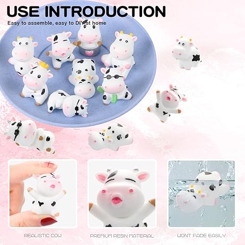 Miniatura 5 de BENBO 10 figuras de animales de vaca, mini adornos de vaca, figuras en miniatura de vacas, figuras en miniatura de resina, jardín de hadas, musgo,