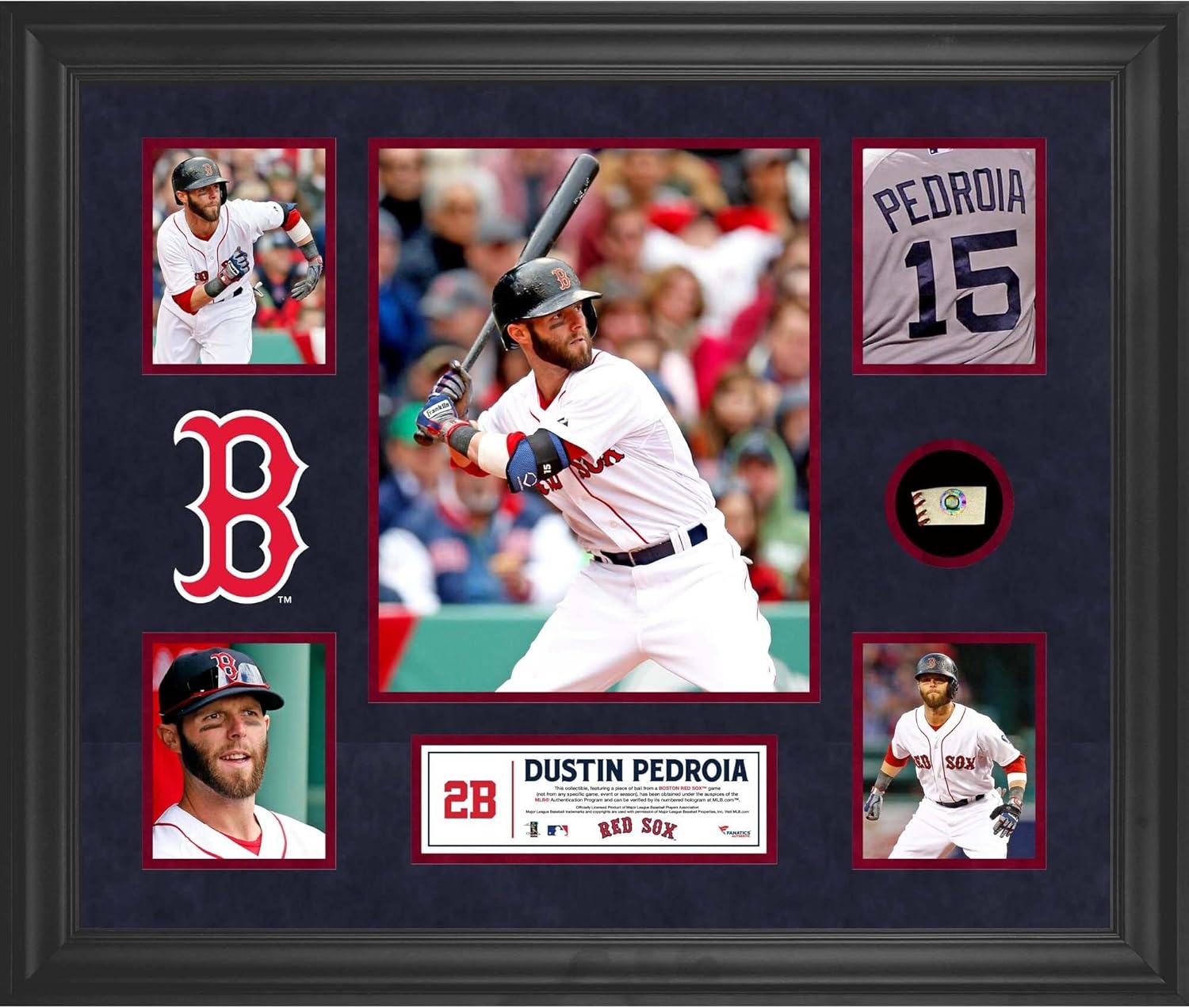 Dustin Pedroia Boston Sox Framed 5-Photo Collage with Piece of Game-Used Ball - MLB Player Plaques and Collages