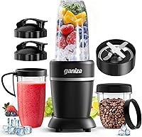 Ganiza 1300W Smoothie Blender, 14-Piece Portable Personal Blender with 6 Blades, 37oz & 23oz Cups for Ice Crushing, Shakes, Grinding - Home & On-the-Go