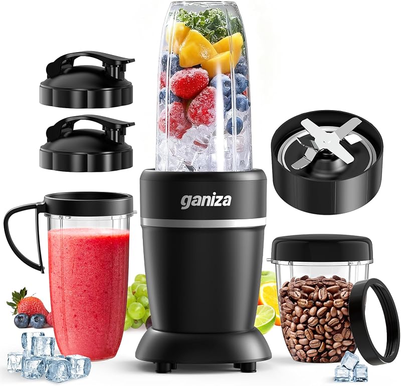 Licuadora de batidos Max 1300W, combinación de licuadora de cocina personal y molinillo | 23 oz, (2) tazas para llevar de 37 oz, cuchilla de 6 hojas, máquina portátil para batidos, batidos, bebidas congeladas, salsas, granos de café, nueces