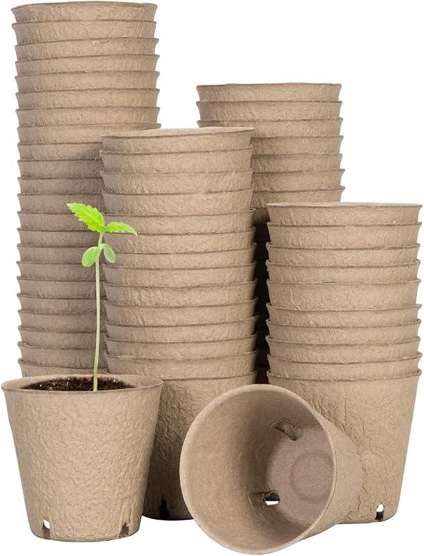 VIVOSUN 3.15“ Peat Pots, 60 Packs Seed Starting Pots with Drainage Holes | Round Nursery Pot, 20 Plant Labels for Flowers, Plants, Vegetables