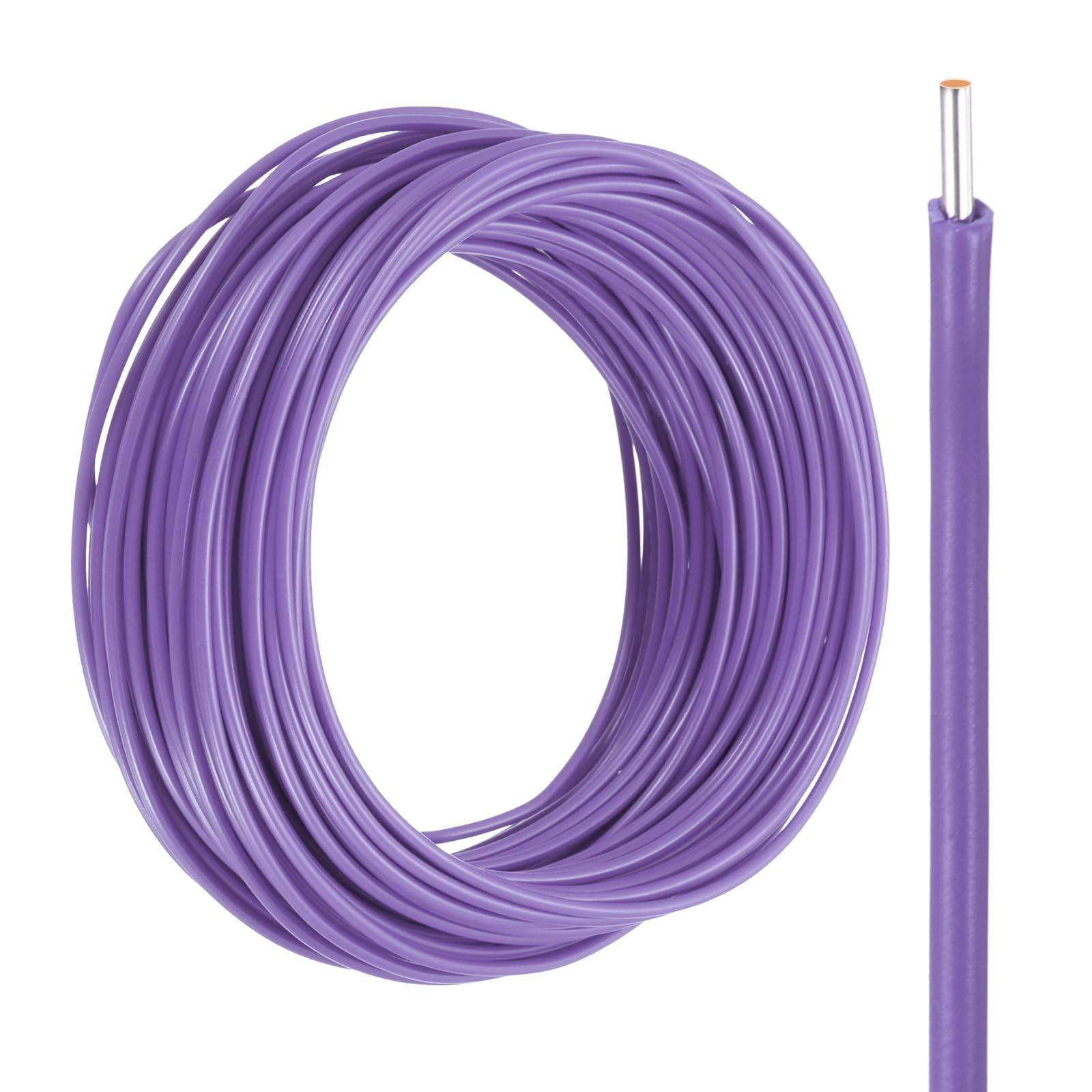 sourcing map UL1007 Solid Core Wire, 18 Gauge 50FT 300V 18 AWG Electrical Wire Tinned Copper PVC 80 Degree High Temp Internal Wiring for Fixed Installations, Appliances, Purple