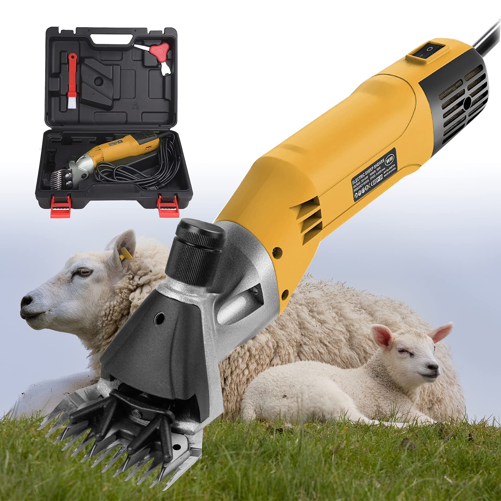 Vinteky Tondeuse à Mouton Électrique 780W Electrique Professionnelle pour Laine Tondeuse Animal électrique Professionnelle Peu de vibrations 6 Vitesses Ajustable Économie de Travail(Jaune)