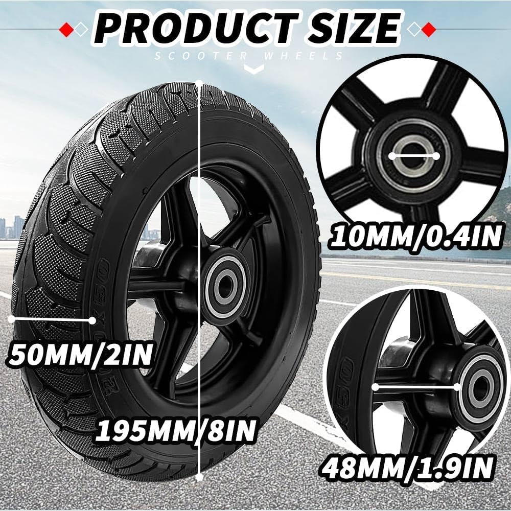 Pneumatici per scooter da 8 pollici, 200 × 50 E, pneumatici in gomma piena, con mozzo, esplosione, resistenza agli urti e antiscivolo, sicuri e confortevoli, senza gonfiore, per scooter
