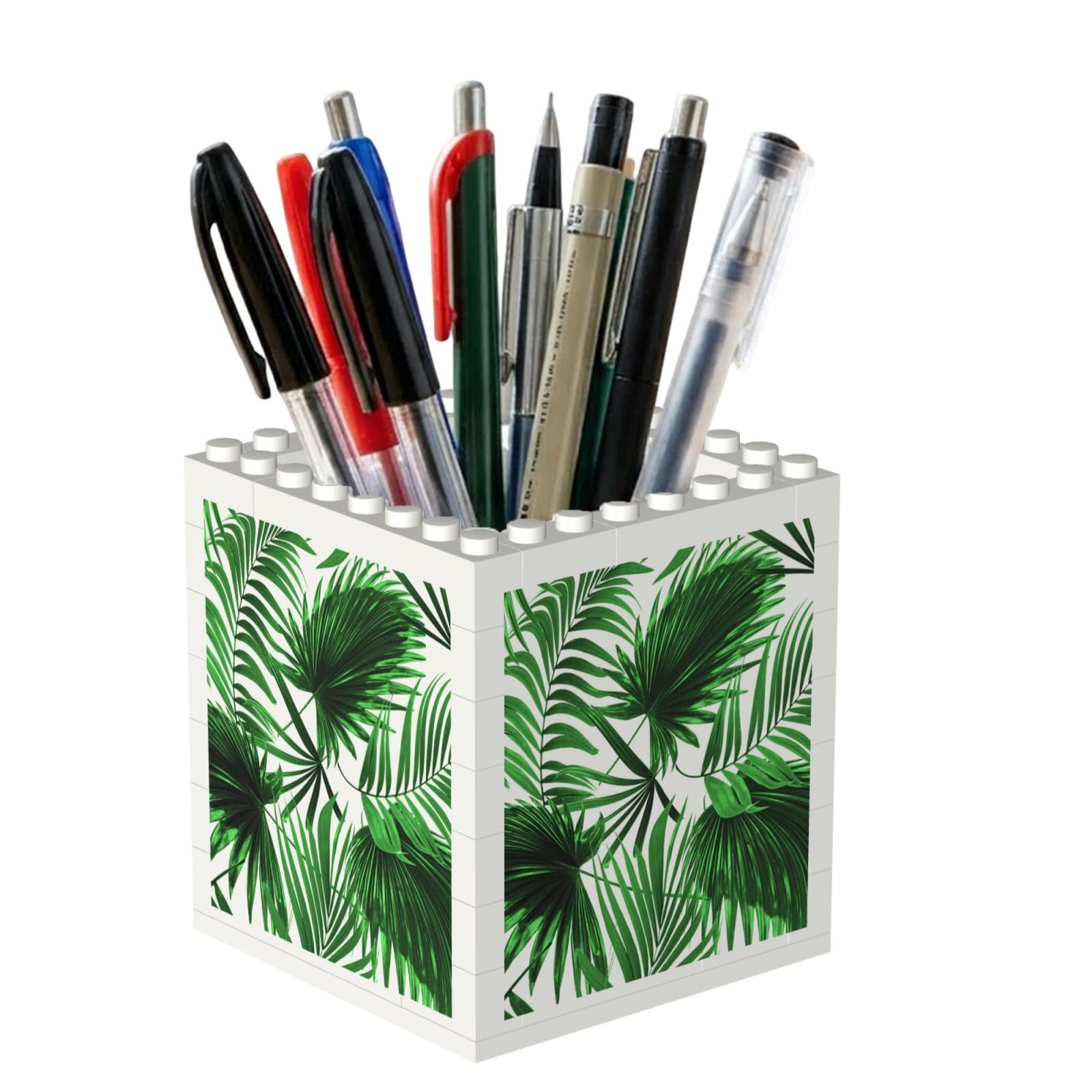 Poadnly Palm Leaf Print, Pen Pot Pencil Holder for Office Home School, Compact Desk Organiser for Office Stationery