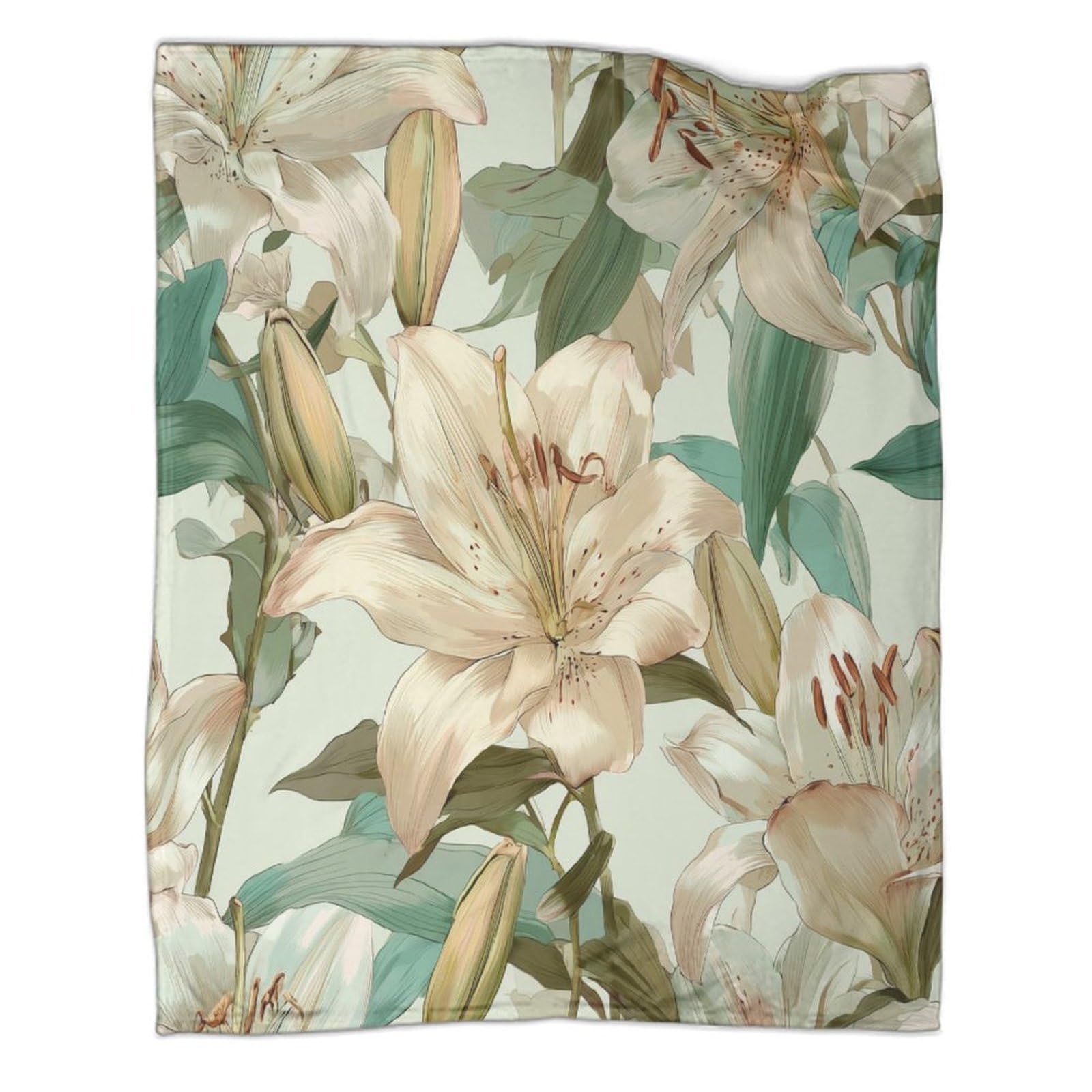 kaiyun White Lilies, Vintage Illustration Throws And Patchwork Quilts,50x60inch(127x152cm),Soft Blanket with Pattern